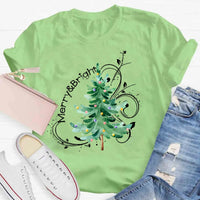 Festive Holiday Graphic Tee, Merry and Bright Christmas Tree Shirt, Retro Xmas Tree T-Shirt, Christmas Season Apparel, Winter Holiday Present