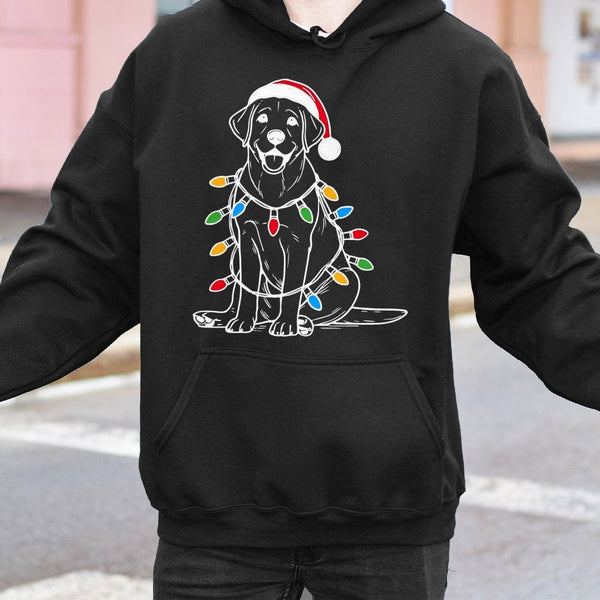 Santa Hat Lab Dog Sweatshirt, Labrador Christmas Hoodie, Adorable Xmas Dog Graphic Hoodie, Festive Holiday Pullover Hoodie, D