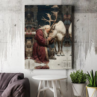Winter Holiday Painting Canvas Print, Santa Claus and Reindeer Canvas Wall Art, Christmas Season Canvas Decor, Festive Holiday Home Present