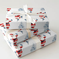 Christmas Winter Gift Wrap, Ice Skating Santa Wrapping Paper, Watercolor Holiday Present Wrapping Paper, Adorable Santa Claus Winter Gift Wrap