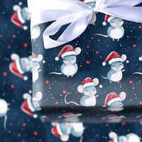 Adorable Santa Hat Mouse Gift Wrap, Christmas Mice Wrapping Paper, Holiday Mice Wrapping Paper, Whimsical Winter Animal Gift Wrapping Paper