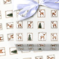 Rustic Christmas Gift Wrap, Vintage Reindeer Wrapping Paper, Pine Tree Stamp Wrapping Paper, Holiday Deer Gift Wrap, Winter Gift Wrap Roll