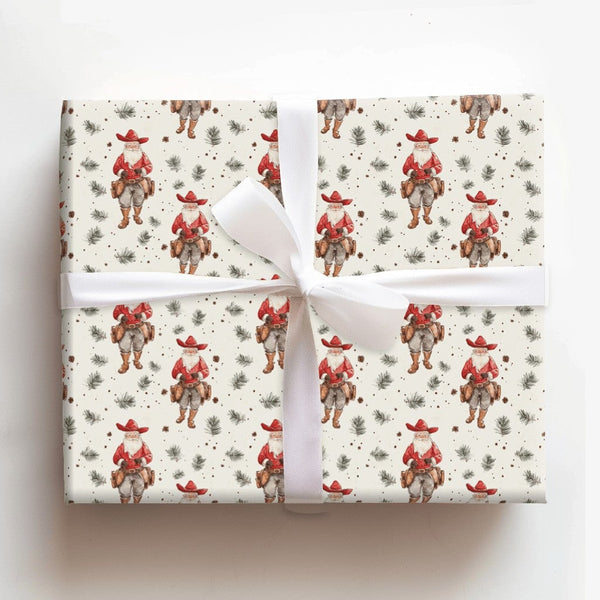 Western Watercolor Christmas Gift Wrap, Cowboy Santa Wrapping Paper, Rustic Holiday Santa Wrapping Paper, Country Cowgirl Xma