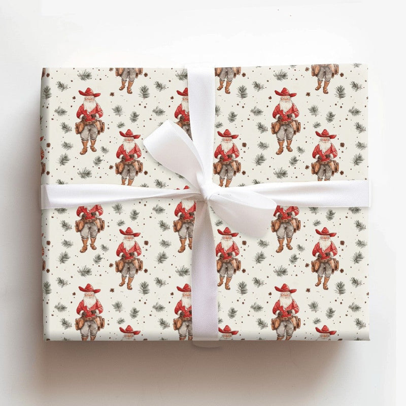 Western Watercolor Christmas Gift Wrap, Cowboy Santa Wrapping Paper, Rustic Holiday Santa Wrapping Paper, Country Cowgirl Xmas Gift Wrap