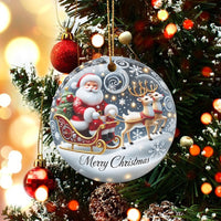 Reindeer Sleigh Holiday Ornament, Santa Claus Christmas Ornament, Ceramic Xmas Tree Ornament, Festive Keepsake, Holiday Home Decor Present
