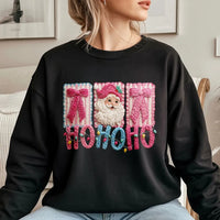 Faux Yarn Crochet Effect Crewneck, Santa Claus Christmas Sweatshirt, Retro Holiday Graphic Sweater, Comfy Winter Xmas Apparel for Her