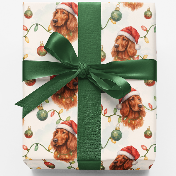 Irish Setter Holiday Gift Wrap, Irish Setter Christmas Wrapping Paper, Festive Santa Dog Wrapping Paper, Dog Lover Xmas Prese