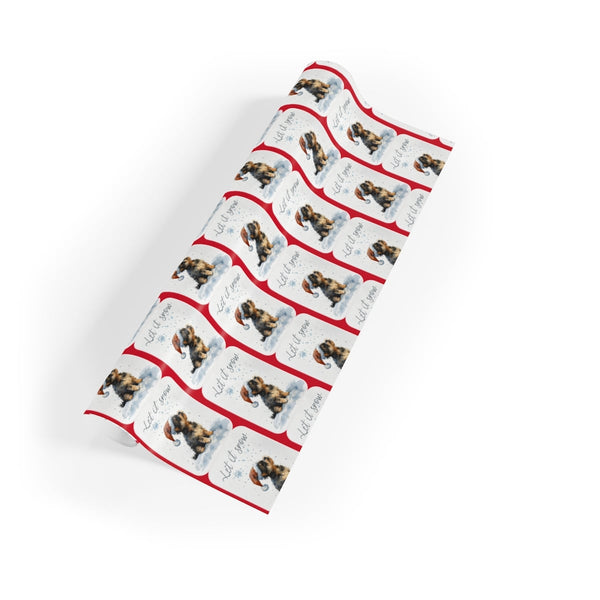 Santa Hat Puppy Gift Wrap, Dachshund Christmas Wrapping Paper, Weiner Dog Holiday Present Paper, Festive Dog Lover Christmas 