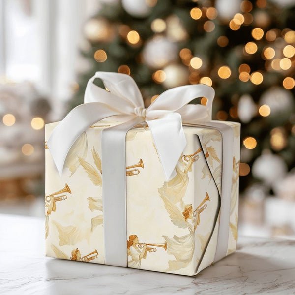 Watercolor Religious Angel Holiday Gift Wrap, Trumpeting Angels Christmas Wrapping Paper, Christian Christmas Wrapping Paper 