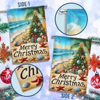 Coastal Holiday Yard Flag, Beach Christmas Garden Flag Tropical Merry Christmas, Double-Sided Ocean Xmas Outdoor Lawn Decor