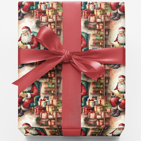 Vintage Christmas Santa Claus Gift Wrap, Reading Santa Wrapping Paper, Retro Holiday Wrapping Paper, Xmas Present Gift Wrappi