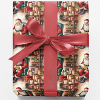 Vintage Christmas Santa Claus Gift Wrap, Reading Santa Wrapping Paper, Retro Holiday Wrapping Paper, Xmas Present Gift Wrapping Paper