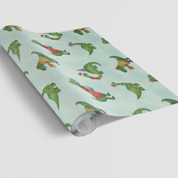 Festive T-Rex Holiday Gift Wrap, Dinosaur Christmas Wrapping Paper, Adorable Dino Xmas Wrapping Paper, Kids Holiday Present Paper Roll