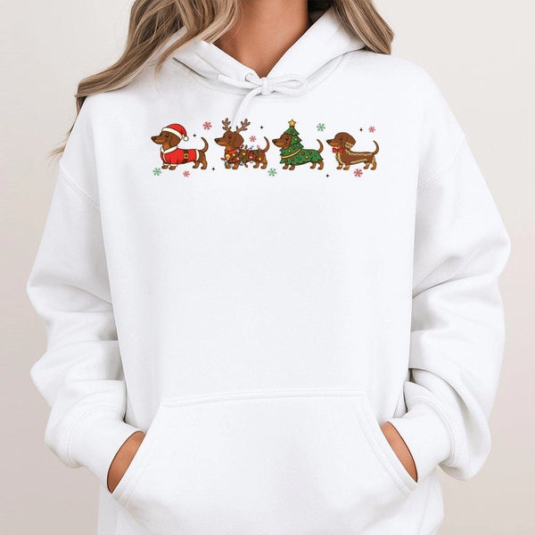 Adorable Wiener Dog Hoodie, Christmas Dachshund Hoodie, Holiday Doxie Hoodie, Vintage Sausage Dog Sweatshirt, Xmas Pet Lover 