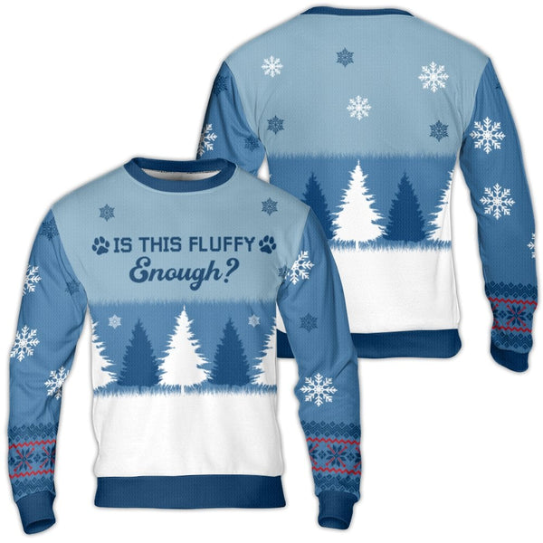 Winter Dog Paw Print Christmas Sweater, Is This Fluffy Enough Ugly Sweater, Humorous Pet Holiday Crewneck, Comfy Dog Lover Sw