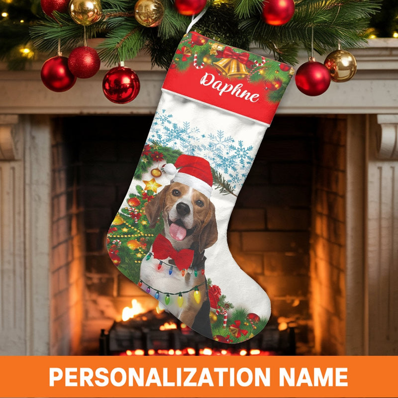 Custom Name Dog Stocking, Personalized Beagle Christmas Stocking, Adorable Pet Holiday Stocking, Beagle Lover Present, Christmas Morning Decor
