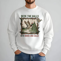Deck the Halls Mallard Crewneck, Duck Hunting Christmas Sweatshirt, Humorous Hunter Holiday Sweater, Outdoor Wildlife Xmas Pullover Present
