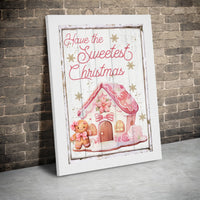 Pastel Christmas Wall Art, Pink Gingerbread House Canvas Print, Sweet Holiday Canvas Decor, Whimsical Xmas Wall Hanging