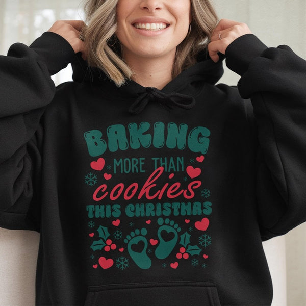Christmas Pregnancy Announcement Hoodie, Baking More Than Cookies Hoodie, Baby Feet Holiday Hoodie, Mom to Be Sweatshirt, Xma