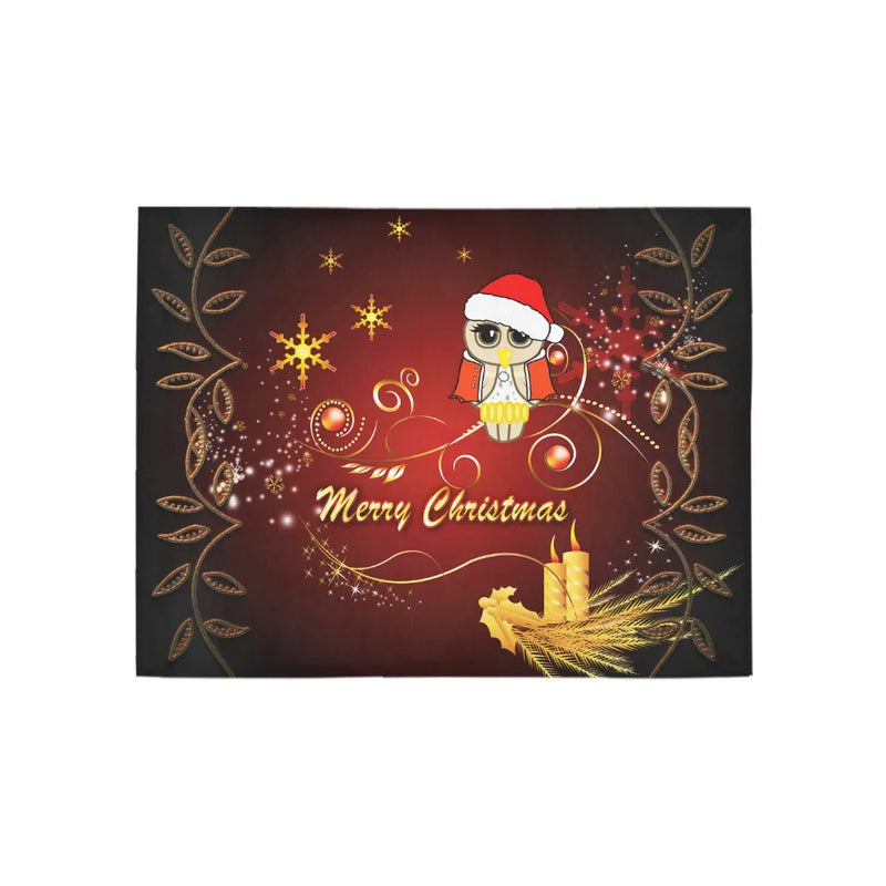 Santa Hat Festive Bird Hallway Rug, Christmas Owl Runner Rug, Adorable Holiday Floor Rug, Stain Resistant Winter Kitchen Runner Rug Present
