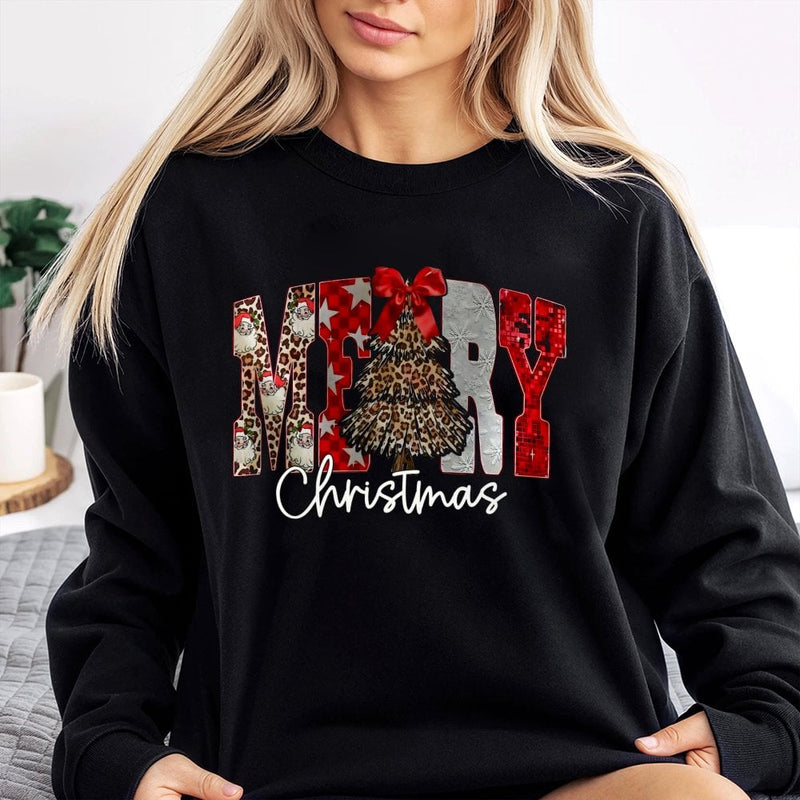 Retro Leopard Christmas Tree Crewneck, Leopard Print Tree Merry Christmas Sweatshirt, Festive Holiday Pullover, Womens Christmas Sweater