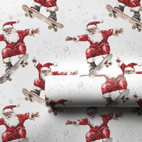 Humorous Skater Christmas Gift Wrap, Skateboarding Santa Wrapping Paper, Watercolor Santa Claus Present Paper, Winter Holiday Roll, Skater Present