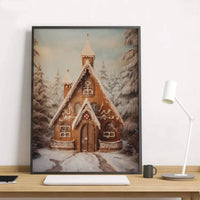 Winter Forest Poster, Gingerbread Church Wall Art, Whimsical Christmas Wall Art, Holiday Cottage Print, Christmas Poster Digital Download