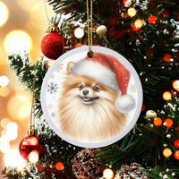 Adorable Pomeranian Santa Hat Ornament, Pomeranian Christmas Ornament, Ceramic Dog Tree Ornament, Festive Puppy Keepsake, Dog Lover Holiday Present