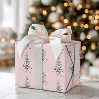 Watercolor Holiday Trees Gift Wrap, Pink Christmas Tree Wrapping Paper, Pastel Xmas Wrapping Paper, Girly Holiday Gift Wrapping Paper