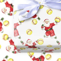 Sports Santa Holiday Gift Wrap Roll, Pitching Santa Softball Christmas Wrapping Paper, Fastpitch Present Paper, Athlete Gift Wrap