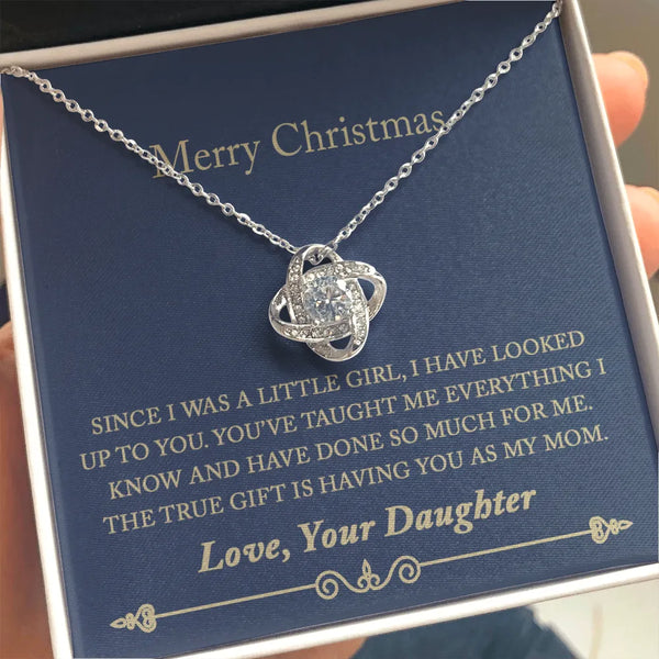 14k White Gold Love Knot Necklace, Mom Love Knot Necklace, Cubic Zirconia Mother Love Knot Necklace, Christmas Present from D