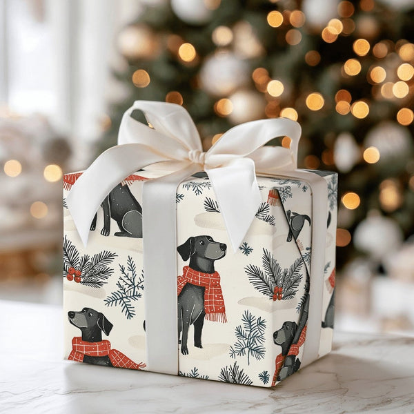 Black Labrador Winter Scarf Gift Wrap, Black Lab Wrapping Paper, Dog Lover Christmas Wrapping Paper, Holiday Puppy Wrapping P