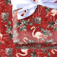 Tropical Red Holiday Gift Wrap, Christmas Flamingo Wrapping Paper, Snowy Flamingo Wrapping Paper, Winter Holly Gift Wrap, Adorable Gift Wrap