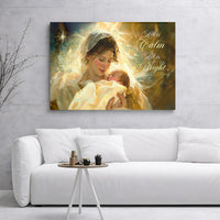 All Is Calm All Is Bright Print, Virgin Mary and Baby Jesus Canvas Art, Nativity Catholic Christmas Canvas Wall Decor