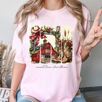 Rustic Western Barn Cowgirl Holiday Shirt, Small Town Christmas T-Shirt, Vintage Country Xmas Graphic Tee, Southern Winter T-Shirt