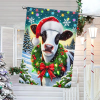 Winter Farm Animal Yard Banner, Christmas Cow Santa Hat Garden Flag, Double Sided Holiday Farmhouse Flag, Porch Lawn Decor