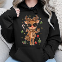 Leopard Print Christmas Hoodie, Boujee Reindeer Hoodie, Adorable Holiday Reindeer Hoodie, Festive Winter Sweatshirt, Xmas Present for Her