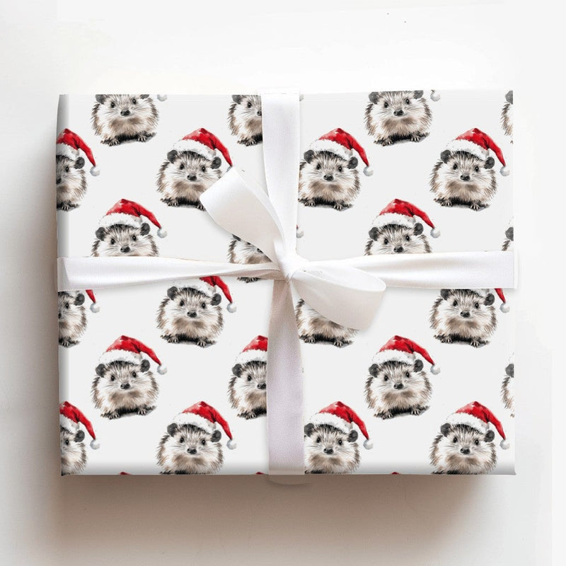Santa Hat Animal Gift Wrap, Hedgehog Christmas Wrapping Paper, Adorable Hedgehog Holiday Wrapping Paper, Winter Wildlife Festive Wrapping Paper