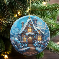 Winter Wonderland Cottage Ornament, Snowy Gingerbread House Ornament, Whimsical Gingerbread Christmas Ornament, Holiday Tree Decor Present