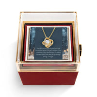 Romantic Holiday Love Knot Pendant, Christmas Love Knot Necklace, CZ Crystal Knot Jewelry, Rotating Rose Box Xmas Present for Wife or Her