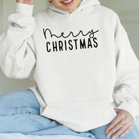 Minimalist Script Holiday Typography Hooded Sweatshirt, Merry Christmas Hoodie, Elegant Xmas Graphic Pullover, Comfy Winter Apparel Present