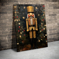 Christmas Tree Canvas Print, Gold Nutcracker Canvas Art, Festive Holiday Wall Art, Impasto Winter Art, Holiday Decor Canvas Wall Art