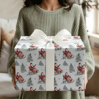 Watercolor Winter Sports Gift Wrap, Santa on Snowmobile Wrapping Paper, Red Vintage Santa Wrapping Paper, Christmas Present Paper