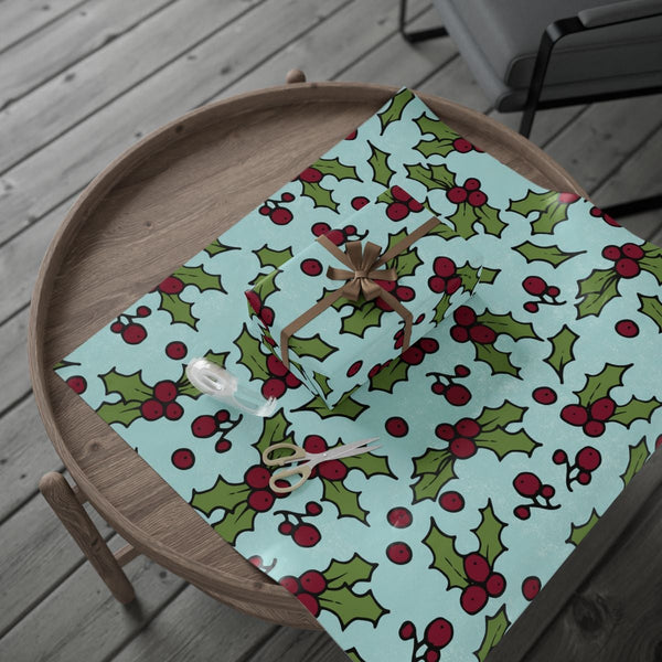 Festive Red Botanical Gift Wrap, Christmas Holly Berry Wrapping Paper, Classic Holiday Present Wrap, Winter Seasonal Gift Wra