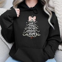 Christian Christmas Tree Hoodie, Oh Come Let Us Adore Him Hoodie, Religious Holiday Sweatshirt, Faith Based Xmas Pullover Hoodie Present