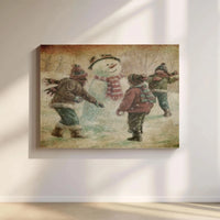 Retro Winter Snowman Canvas Print, Vintage Snowman Canvas Wall Art, Nostalgic Snow Canvas Art, Christmas Holiday Decor, Winter Snowman Present