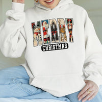 Retro Vintage Holiday Characters Hooded Sweatshirt, Merry Christmas Hoodie, Nostalgic Xmas Pullover, Festive Winter Present for Men Women