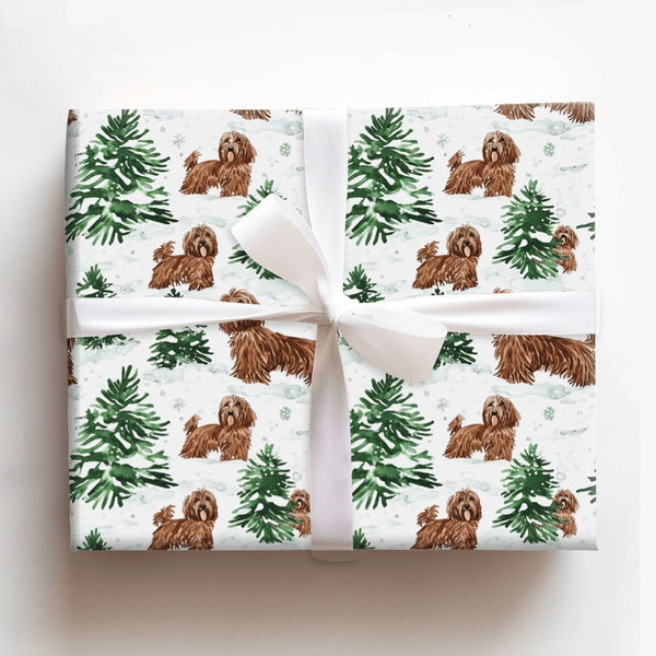 Winter Snow Tree Gift Wrap, Havanese Dog Christmas Wrapping Paper, Watercolor Dog Holiday Wrapping Paper, Adorable Pet Lover 