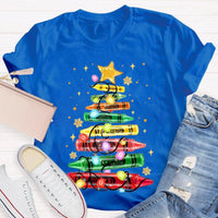 Colorful Holiday Crayon T-Shirt, Christmas Crayon Tree Shirt, Adorable Festive Tree Tee, Art Teacher Xmas Graphic Tee, Holiday Season Apparel