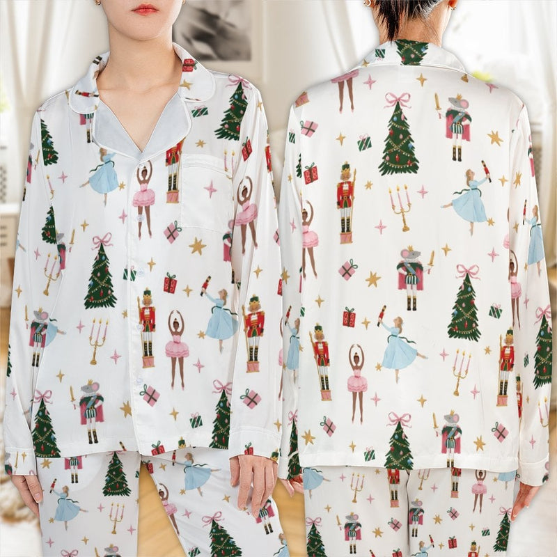 Holiday Satin Pajama Set, Nutcracker Ballet Christmas Pajamas, Festive Nutcracker Sleepwear, Silky Winter PJs Set, Present for Women